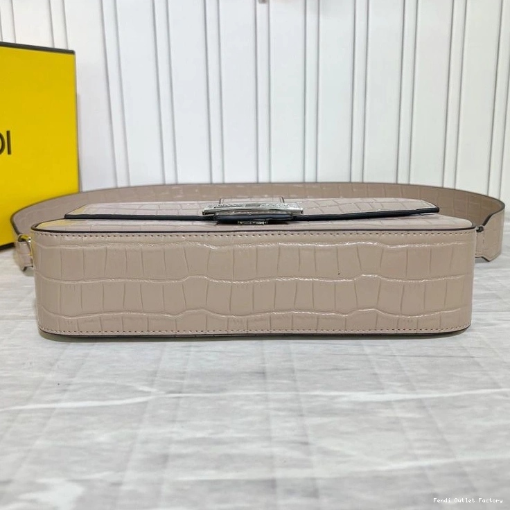 Vintage HOT In Tiffany Fendi Crocodile Khaki Baguette Bag Leather Medium 0802